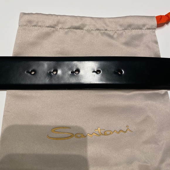 Men's Santoni Leather Logo Belt - Made in Italy - Picture 5 of 11